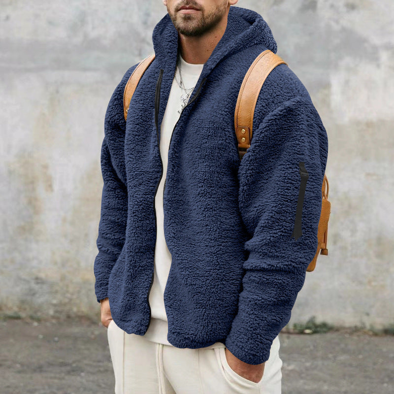 Plush Hooded Jacket Men's Autumn And Winter Fleece